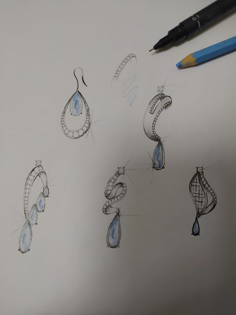 #jewelry #jewelrydesign #drawing #gouache#earrings J Bali Earring, Drawing Gouache, Jewellery Sketch, Jewelry Sketch, Real Diamond Earrings, Manual Design, Jewelry Rendering, Diamond Jewelry Earrings, Fashionable Saree Blouse Designs