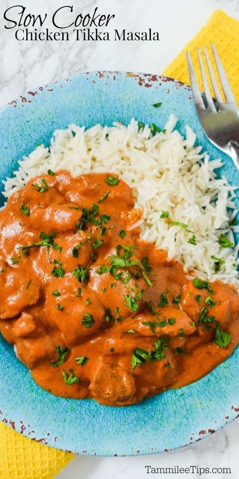 Crock Pot Slow Cooker Chicken Tikka Masala Recipe - Tammilee Tips Best Chicken Tikka Masala Recipe, Slow Cooker Tikka Masala, Slow Cooker Chicken Tikka Masala, Chicken Tikka Masala Recipes, Tikka Masala Recipe, Tandoori Masala, Pot Recipes Easy, Chicken Masala, Chicken Tikka Masala