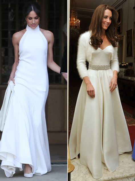 Royal Wedding Flashback! See Kate Middleton's 2011 Reception Dress Next to Meghan Markle's Eugenie Wedding, Meghan Markle Wedding Dress, Royal Wedding Gowns, Middleton Wedding, Estilo Kate Middleton, Kate Middleton Wedding, Meghan Markle Wedding, Kate Middleton Dress, Second Wedding Dresses