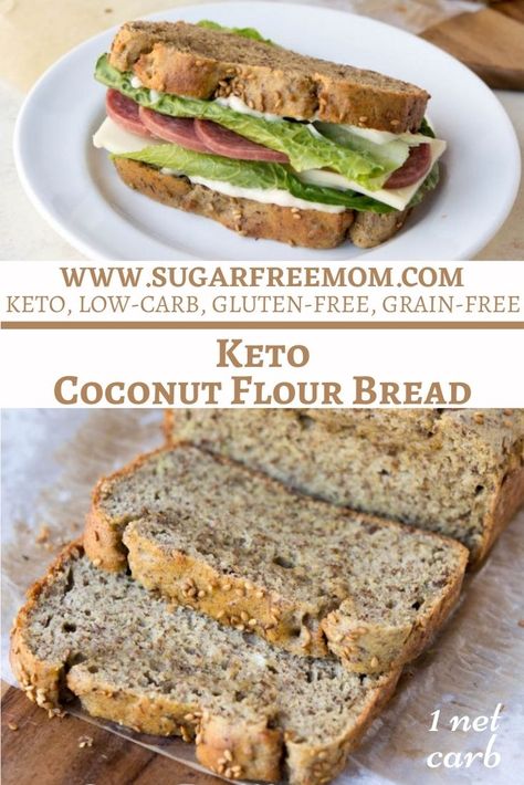 Keto Coconut Flour Bread (Low Carb, Nut Free, Paleo) Best Low Carb Bread, Low Carb Sandwiches, Coconut Flour Bread, Best Keto Bread, Flour Bread, Coconut Flour Recipes, Low Carb Low Fat Recipes, Postre Keto, Lowest Carb Bread Recipe