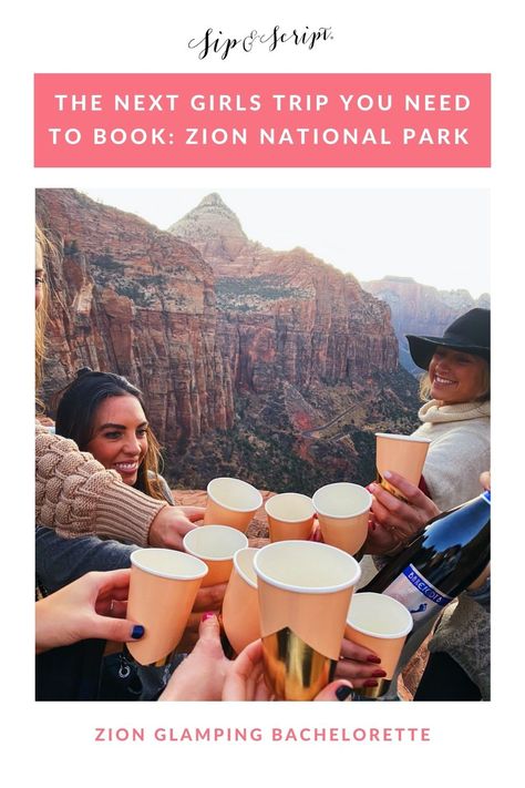 Zion Bachelorette Party, National Park Bachelorette Party, Bachelorette Hike, Glamping Bachelorette, Girlfriend Trips, Hiking Girl, Girls Trips, Utah Vacation, Bachelorette Ideas