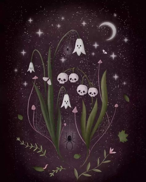 Green Witch Aesthetic Bedroom, Spooky Art Prints, Halloween Flowers Wallpaper, Cottagecore Halloween Wallpaper, Witchy Art Prints, Halloween Mushroom Art, Witch Background Aesthetic, Witchy Autumn Aesthetic, Spooky Art Aesthetic