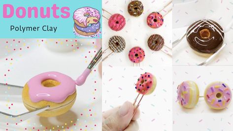 Polymer Clay Donut, Polymer Clay Sweets, Ref Magnet, Clay Donut, Donut Icing, Clay Pins, Diy Donuts, Miniature Bakery, Dollhouse Miniature Tutorials