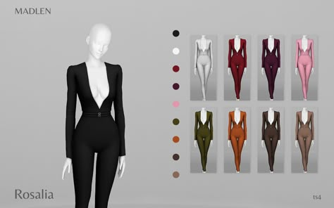 Madlen Rosalia Jumpsuit | Madlen on Patreon Sims 4 Cc Clothes Female Classy, Ts4 Cc Jumpsuit, Sims 4 Cc Clothes Professional, Sims 4 Female Suit Cc, Sims 4 Boss Lady Cc, Sims 4 Professional Clothing, Sims 4 Cc Work Clothes, Sims 4 Cc Dresses Party, Sims 4 Cc Party Clothes