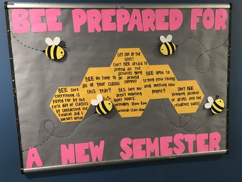 School Bulliten Board Decorations, College Sga Events, Ra Themes Floors, Ra Activities, Residence Life Bulletin Boards, Resident Assistant Door Decs, Res Life Bulletin Boards, Resident Assistant Bulletin Boards, Dorm Themes