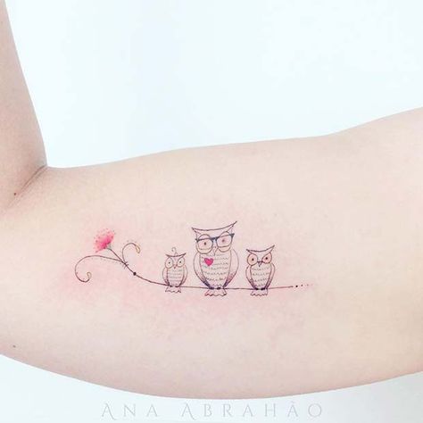 43 Cool Owl Tattoo Ideas for Women | Page 2 of 4 | StayGlam Owl Family Tattoo, Tattoos For 3 Best Friends, Tiny Owl Tattoo, Simple Owl Tattoo, Cute Owl Tattoo, Couple Tattoos Unique, 3 Best Friends, Stylish Tattoo, Family Tattoo