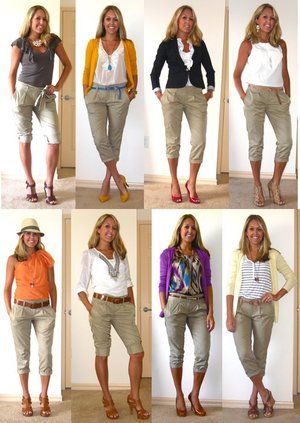 Khaki Dress Outfit, Capri Pants Outfits, Khaki Pants Outfit, Khakis Outfit, Khaki Pants Women, Dress Pants Outfits, Capri Outfits, Match Outfits, Flashback Friday