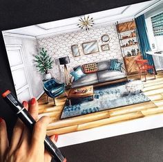 Living Room. Interior Design Sketches. By Natalia Pristenskaya. Interior Design Sketchbook, Furniture Design Sketches, Interior Design Renderings, Drawing Interior, Interior Architecture Drawing, Interior Design Drawings, Interior Design Sketch, Interior Design Sketches, Architecture Design Sketch