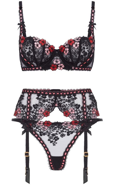 MARTY SIMONE • LUXURY LINGERIE - Agent Provocateur | Petunia • in black + pink + red | Valentine’s 2022 Agent Provacatuer, Marty Simone, Red And Black Lingerie, Silk Bodysuit, Red Valentine, Cute Lingerie, Pink Lingerie, Comfortable Bras, Pretty Lingerie