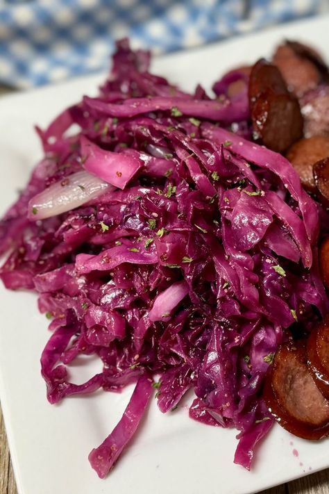 Sauteed Red Cabbage Sautéed Red Cabbage, Sauteed Red Cabbage Recipes, Fried Red Cabbage, Sauteed Red Cabbage, Cooked Red Cabbage, German Red Cabbage, Red Cabbage With Apples, Red Cabbage Recipes, Braised Red Cabbage