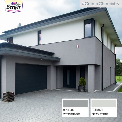 What can probably go wrong with painting your exteriors in ‪#‎ShadesOfGrey‬? Nothing at all! ‪#‎ColourChemistry‬ Color Combinations Paint Exterior, Outdoor Colours For Houses Indian, Contemporary House Exterior Colors, Contemporary House Exterior Paint Colors, House Painting Ideas Exterior Colors Indian, Grey Exterior Paint Colors For House, House Paint Exterior Colour Schemes, Exterior House Paint Schemes, Outdoor House Colors