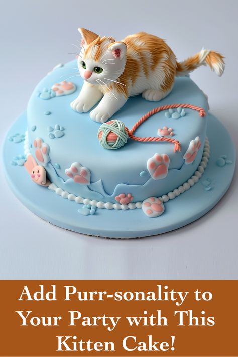 Playful Kitten Cake Idea: Perfect for Cat Lovers and Pet-Themed Parties Kitten Cake Ideas, Birthday Cake Cat Theme, Cat Cake Designs Birthday, Cat Themed Birthday Cake, Kitten Cake, Birthday Cake For Cat, 11 Birthday, Cat Lover Birthday, Animal Birthday Cakes