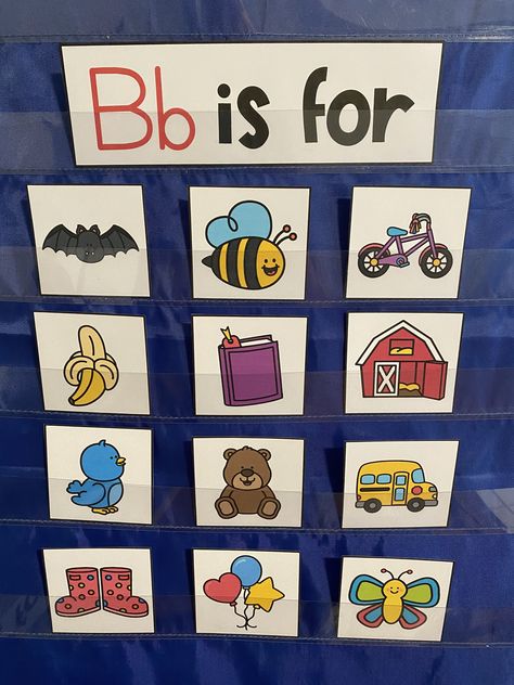 Preschool Classroom Alphabet Display, Pre K Sign In Ideas, Beginning Kindergarten, Letter Preschool, September Preschool, Alphabet Display, Abc Centers, Beginning Of Kindergarten, Pocket Charts