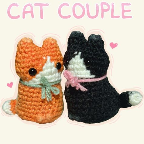 cat couple 🐈‍⬛🫀🐈! swipe to see them on their date (i promise it’s worth it!) finally made my version of the baked cats i’ve been seeing all over my insta, i decided to add some more details like a face patch, tail tips, and stripes! i made this for my amazing boyfriend, i love him so much and he’s the orange cat to my tuxedo cat. when im away at college and we’re long distance, ill hold my tangerine cat close to my heart <3 pattern: @tashathreads new baked cat free pattern! • • #crochet #cro... Cute Crochet For Boyfriend, Crochet Patterns For Boyfriend, Tuxedo Cat Crochet Pattern, Couple Crochet Ideas, Crochet Ideas For Boyfriend, Crochet Boyfriend, Crochet For Boyfriend, My Amazing Boyfriend, Amazing Boyfriend