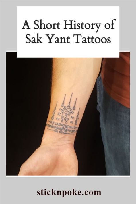 Sak Yant Tattoos are symbols that carry different religious meanings. While they sometimes depict Hindu gods such as Ganesha, Buddhist figures like the Buddha or mythological creatures like the phoenix, Sak Yant Tattoos are part of the Thai Buddhist culture, but as their magic symbolism suggests, they are deeply influenced by animist beliefs. #homemade tattoos stick and poke #poke #Sak #stick #Tattoos #Yant Thai Tattoo Ideas, Magick Tattoo, Thai Tattoo Meaning, Sakyant Tattoo, Buddhist Symbol Tattoos, Buddhism Tattoo, Traditional Thai Tattoo, Khmer Tattoo, Buddhist Tattoo