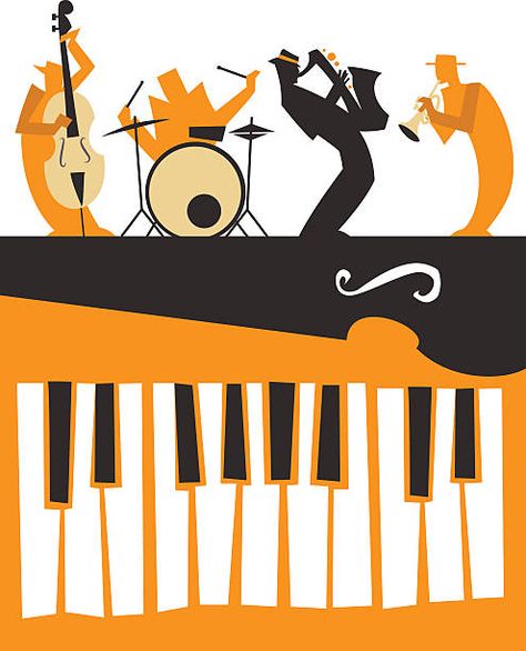 Jazz Painting, Arte Jazz, Overall Style, Jazz Poster, School Murals, Jazz Art, Music Festival Poster, Mid Century Illustration, Music Illustration