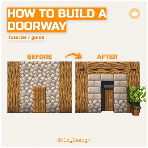 ENTRYWAY TUTORIAL | 👉 This is a preview of the type of Guides you’ll have access with the IG Subscription plan I’ll activate soon! (Infos in my highlights) 🙌 Here I explain to you how to make even the simplest door design look more interesting and cool! 😎 Do you find this useful? Lemme know in the 💬! ——————————————— - 🪴 Follow @klay.design_mc for more! - 💬 Lemme know your thoughts! - 🙌 Complementary Shaders - 🍳 Repost with credits only! ——————————————— #minecraft #minecraftbuild #minecr... Minecraft Door Design, Minecraft Door, Minecraft Tips, Minecraft House, Minecraft Stuff, Minecraft Tutorial, Minecraft Building, Minecraft Creations, Minecraft Designs