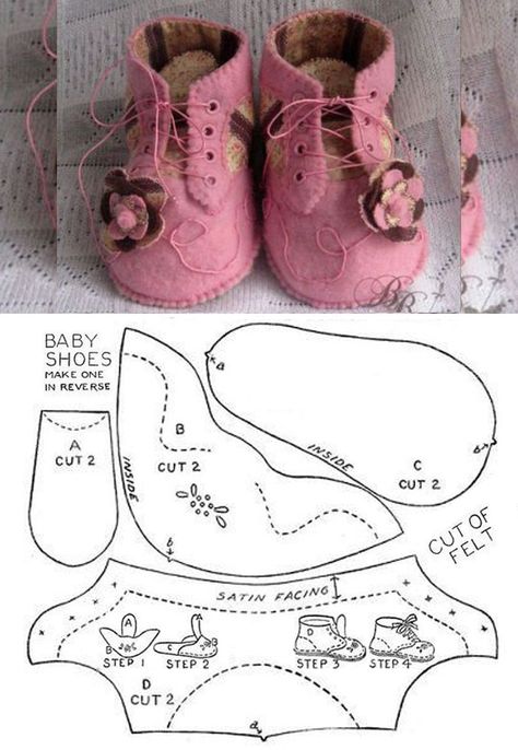 Baby Shoes Tutorial, Felt Baby Shoes, Vintage Doll Clothes, Doll Shoe Patterns, Baby Shoes Diy, Diy Dolls, Baby Shoes Pattern, Diy Bebe, Felt Shoes