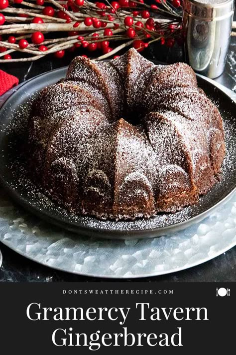 Gramercy Tavern Gingerbread is sticky, chewy, dense, and brimming with intense deep flavor. Not for the mild flavor gingerbread folks! Gingerbread Dessert, Gramercy Tavern, Gingerbread Cake Recipe, Bundt Cake Pan, Gingerbread Recipe, Gingerbread Cake, Chopping Block, Holiday Baking, Bundt Cake