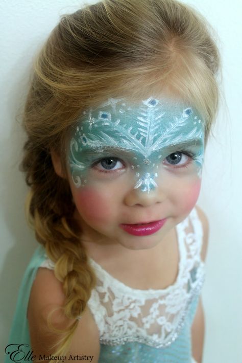 Halloween Makeup and Hair - Disney's Frozen "Elsa" - Snowflakes - Ice Queen - Braid Frozen Face Paint, Elsa Makeup, Frozen Makeup, Christmas Face Painting, Frozen Face, Girl Face Painting, Face Painting Easy, Kids Face Paint, Pintura Facial