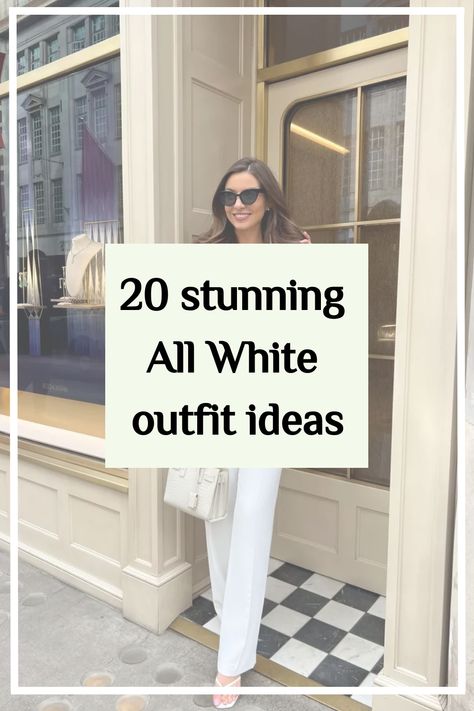 Looking for simple and aesthetic white outfit ideas to elevate your wardrobe? Get inspired with these cute and stylish looks that will have you standing out in all white! All White Business Casual Outfit, White Top And Trousers Outfit, All White Outfit Jeans, White Wide Leg Trousers Outfit, White Pants Outfit Summer Classy, White Party Outfits Women, Wide Leg White Jeans Outfit, White Trousers Outfit Classy, White Jeans Outfit Aesthetic