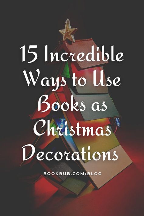 Library Decorations For Christmas, Paper Book Christmas Tree, Christmas Book Club Party Ideas, Christmas Book Decorations, Bookish Christmas Decor, Book Christmas Decorations, Christmas Book Display, Holiday Library Displays, Book Decoration Ideas