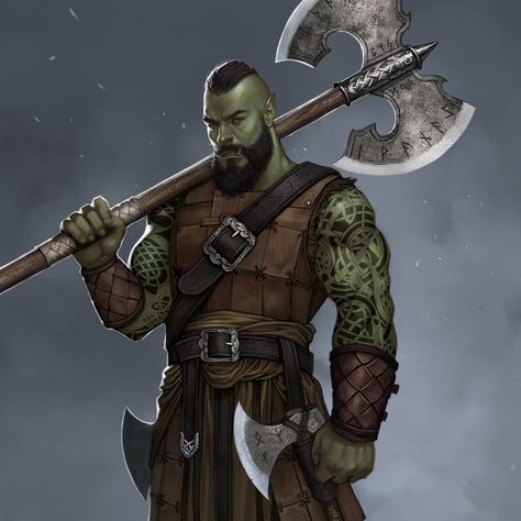 Ranger Rpg, Half-orc Male, Half Orc Barbarian, Dnd Orc, Barbarian Dnd, Orc Warrior, Half Orc, Pathfinder Character, Fantasy Races