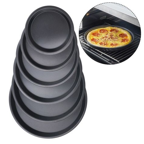 Pizza Trays Pizza Pan Cookie Mold Deep Kitchen Bakeware Mold Carbon Steel DESCRIPTION Features: *Brand new and high quality *Several sizes for you to choose, non-stick design convenient for you to take the baked pizza out. *Food quality, high temperature resistant, easy to clean *Round shape and non-stick coating, delicate and practical. *Easy endothermic, easy demoulding, not difficult to use. *Great for cooking pizza with a crispy pizza base, crisping bacon,any meat and fish or chicken. Specif Baked Pizza, Pizza Tray, House Dr, Creative Pizza, Carbon Steel Pan, Pan Cookies, Crispy Pizza, Pizza Base, Cooking Pizza