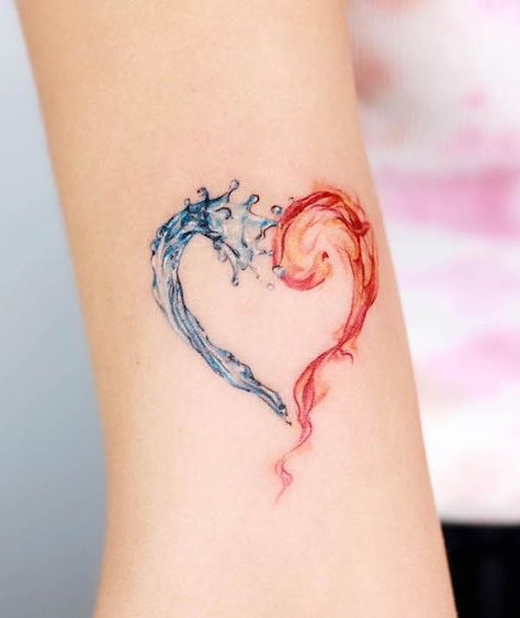 Water and fire tattoo by @guseul_tattoo Water Tattoo Ideas, Ice Tattoo, Wave Tattoo, Water Tattoo, Flame Tattoos, Tattoos For Lovers, Fire Tattoo, Tatuaje A Color, Waves Tattoo