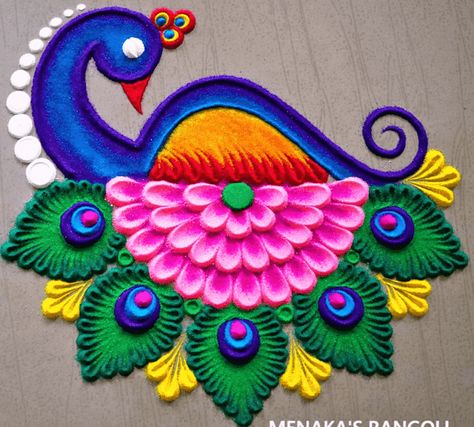 Mor Rangoli, Rangoli Designs For Pongal, Rangoli Designs Pongal, Rangoli Designs For Sankranthi, Peacock Kolam, Peacock Rangoli Design, Diwali Special Rangoli Design, Easy Rangoli Designs Videos, Very Easy Rangoli Designs