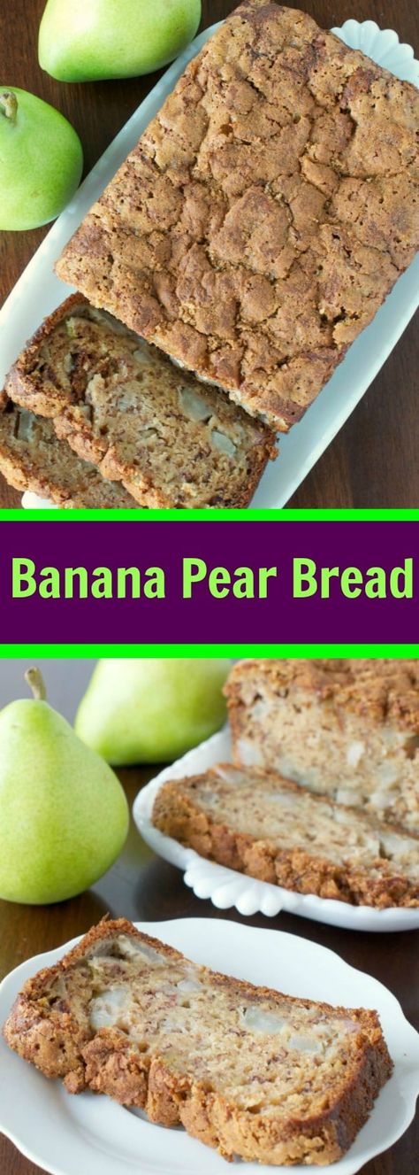 Banana Pear Bread with a crunchy Brown Sugar Cinnamon Topping Pear Bread, Pear Muffins, Pear Dessert, Brunch Bread, Bake Bread, Bake Goods, Baking Goods, Pear Recipes, Bread Ingredients