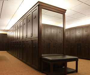 Tulsa Country Club Golf Locker Room, Locker Room Design, Golf Locker, Staff Lockers, Wooden Lockers, Millwork Details, Dressing Room Closet, Gym Interior, Country Hotel