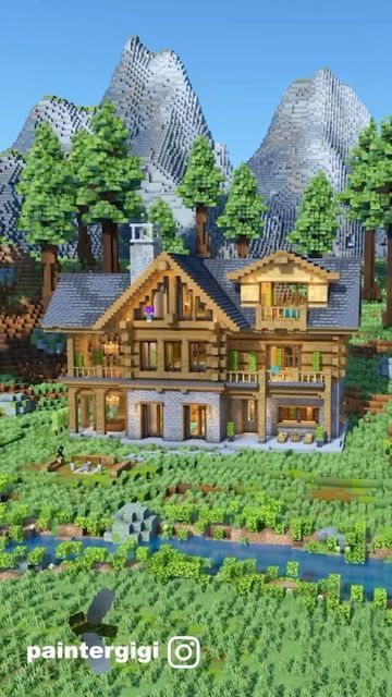 Airtugmc Minecraft, Cozy House Ideas, Minecraft Log Cabin, Amazing Minecraft Houses, Cottage Blueprints, Minecraft Cabin, Villa Minecraft, Cabin Build, Cute Houses