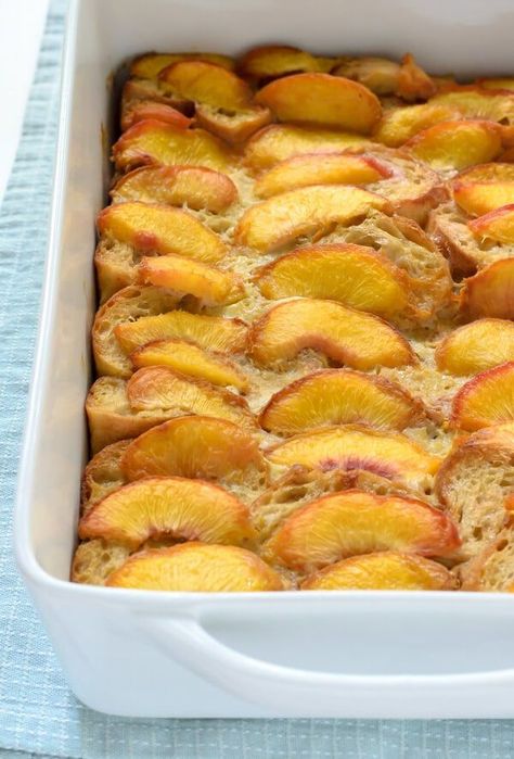 Overnight Peach French Toast Casserole Peach French Toast, Toasted Sandwich Recipes, French Toast Bake Overnight, French Toast Casserole Easy, Baked French Toast Casserole, French Toast Casserole Overnight, French Toast Casserole Recipes, Overnight French Toast, French Toast Breakfast