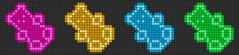 Alpha pattern #34859 variation #30270 | BraceletBook Gummy Bear Perler Beads, Plastic Bead Crafts, Bear Bears, Tiny Cross Stitch, Perler Crafts, Bead Loom Pattern, Crochet Keychain Pattern, Hama Beads Patterns, Cross Stitch Bookmarks