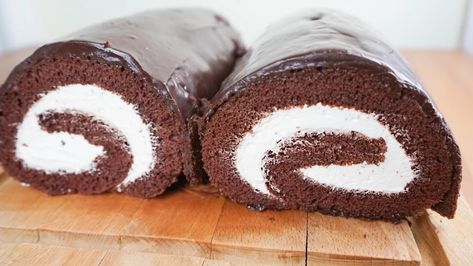 Cake Mix Cake Roll Recipe, Easy Hoho Cake Recipe, Ho Ho Cake Recipe, Ho Cakes, Hoho Cake Recipe, Recipe With Evaporated Milk, Hoho Cake, Potato Filling Recipe, Ho Ho Cake