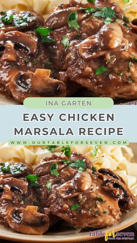 Easy Chicken Marsala Recipe by Ina Garten How To Make Chicken Marsala, Marcella Chicken Recipe, Chicken Marsala Recipe Easy, Chicken Maderia Recipes, Chicken Marsala Easy Simple, Chicken Recipe With Mushrooms, Carrabas Chicken Marsala Recipe, Baked Chicken Marsala Oven, Chicken Recipes With Wine