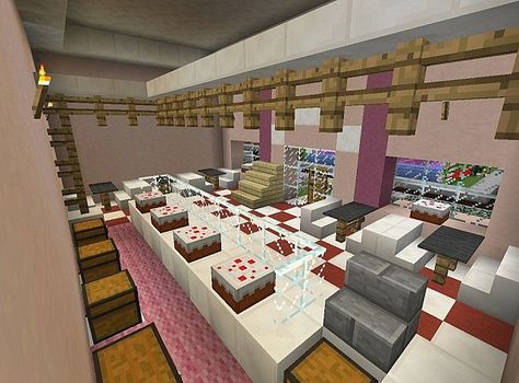 Sweet Stuff Bakery Minecraft Project Minecraft Stores, Minecraft Bakery, Minecraft Shops, Modern Minecraft Houses, Minecraft Building Guide, Minecraft Decoration, Cookies Pumpkin, Cake Displays, Minecraft Interior