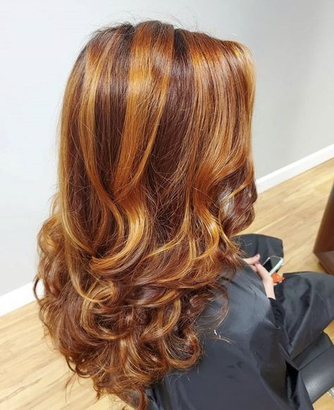 Light Brown Highlights, Dyed Curly Hair, Honey Brown Hair, Ginger Hair Color, Dyed Hair Inspiration, Hair Streaks, Colored Curly Hair, Dyed Natural Hair, Red Highlights