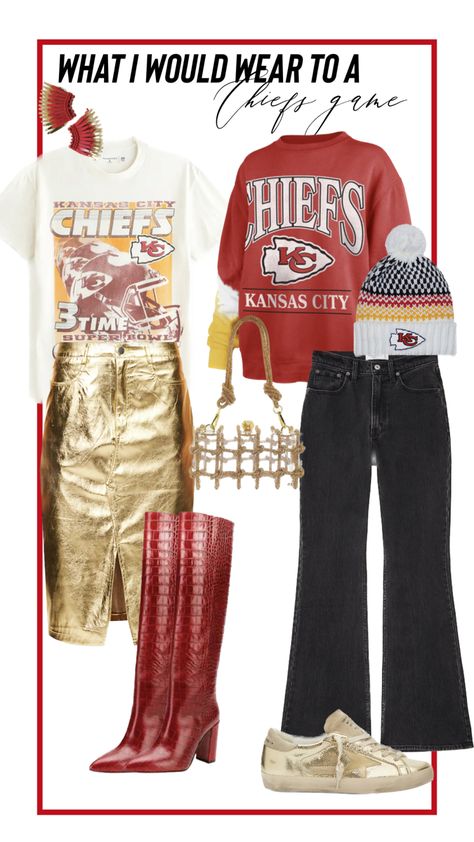 Chiefs Super Bowl Outfit, Kansas City Outfit Women, Chiefs Football Game Outfit, Super Bowl Outfits For Women Chiefs, Kansas City Chiefs Outfit Ideas, Kansas City Outfits, Chiefs Game Day Outfit Winter, Kc Chiefs Outfit Ideas Women, Football Stadium Outfit