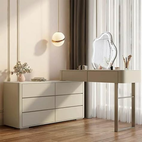 JASIWAY Modern Solid Wood Telescopic Makeup Vanity Desk - Bed Bath & Beyond - 39100911 Vanity For Small Bedroom, Small Makeup Room, 2025 Goals, White Bedrooms, Luxury Vanity, Minimalist Vanity, Makeup Vanity Desk, Bedroom Cupboard, Office Remodel