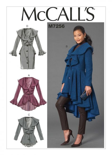 M7256 | Misses' Ruffled Coats | Textillia | Online sewing community and database Steampunk Patterns, Coat Pattern Sewing, Kleidung Diy, Mccalls Sewing Patterns, Coat Patterns, Mccalls Patterns, Jacket Pattern, Sewing Patterns Free, Sewing Clothes