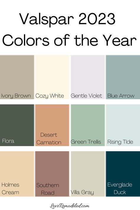 Paint Color Trend 2023, Exterior Walls Painting Ideas, 2023 Home Paint Colors, Indoor Home Color Ideas, Outside Wall Colours Paint Colors, Valspar Boho Paint Colors, Current Paint Colors 2023, Valspar 2023 Color Of The Year, Interior Paint Color Palette 2024