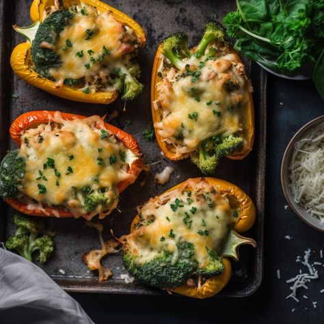 Cheesy Chicken Stuffed Bell Peppers with Broccoli Dinners With Broccoli, Chicken Stuffed Bell Peppers, Cheesy Chicken And Broccoli, Meal Planning Menus, Favorite Recipes Chicken, Bell Pepper Recipes, Broccoli Recipe, Chicken Stuffed, Chicken And Broccoli