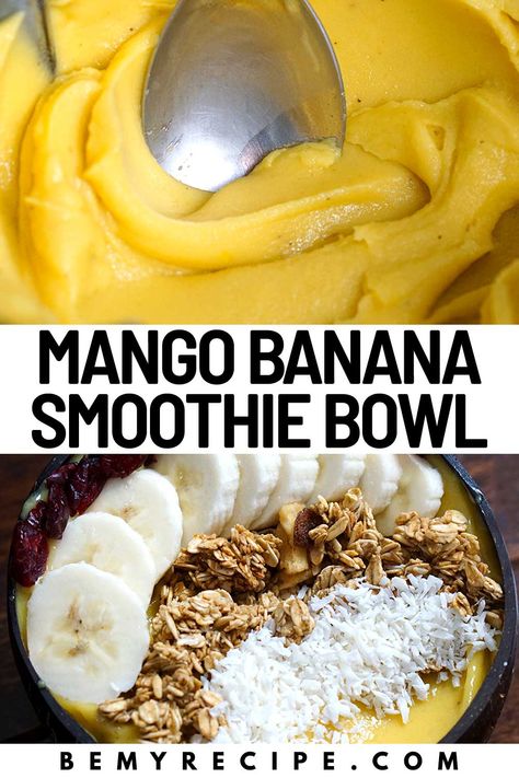 Mango Banana Smoothie Bowl Banana Bowl Recipe, Mango Banana Smoothie Bowl, Thick Mango Smoothie Bowl, Acai Smoothie Bowl Recipe, Lush Desserts, Smoothie Bowl Toppings, Banana Smoothie Healthy, Mango Smoothie Bowl, Mango Banana Smoothie