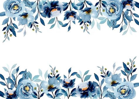 Blue Flower Border, Blue Floral Border, Flower Art Design, Birthday Card Background, Invitation Wallpaper, Flower Border Png, Background Invitation, Sticker Decoration, Transparent Flowers