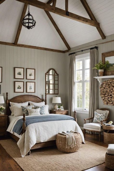 Cottage Bedroom Ideas, Cozy Cottage Bedroom, Vintage Farmhouse Bedroom, Cabin Bedroom, Color Celeste, Master Decor, Cottage Bedroom, Country Bedroom, Traditional Bedroom