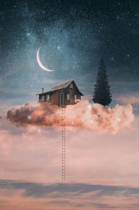 INOUBLI4BLE - INOUBLI4BLE - Dreamer - Sketch to Artwork House In The Clouds, Surealism Art, Surreal Artwork, Night Sky Wallpaper, Surrealism Photography, Fantasy Pictures, Above The Clouds, In The Clouds, 판타지 아트