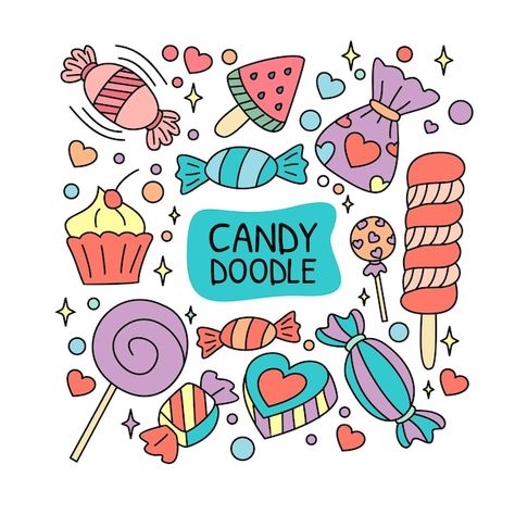 Vector set candy doodle hand drawn desig... | Premium Vector #Freepik #vector #candy-drawing #sketches #lollipop #candies Candy Illustration Graphics, Candy Drawing Aesthetic, Lollipop Doodle, Cute Candy Drawing, Candy Sketch, Candy Doodles, Candy Drawings, Candy Illustration, Lolly Jars