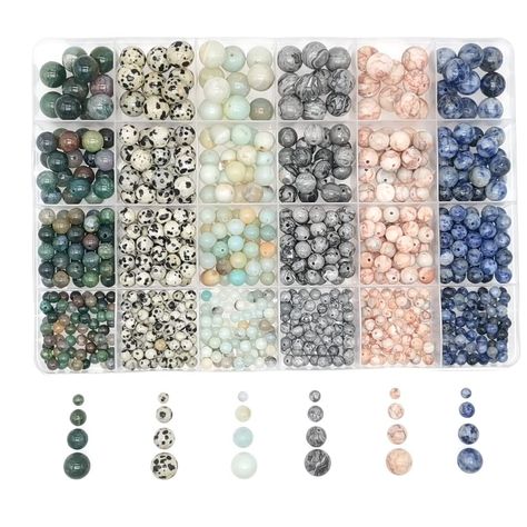 PRICES MAY VARY. ◆Material : Natural Round Stone Beads, 6 Color:Amazonite,Blue dot Jasper,India Agate,Dalmatian,Map Jasper,Red Line Jasper ◆Size:4mm,6mm,8mm,10mm;Hole diameter:1mm;720P(4mm 50*6pcs,6mm 40*6pcs,8mm 20*6pcs,10mm 10*6pcs)cs in One Plastic Box. Each Semi Precious are Drilled Smooth and Excellent Polished. ◆Best Gift : The genuine healing stone beads are great value for art crafts, Design,and Jewelry Making(like Necklaces, Bracelets, Earrings and Other DIY),and are the ideal choice fo Jewelry Wrapping, Jump Ring Jewelry, Healing Gemstone Bracelets, Diy Gemstone, Jewelry Making Kit, Bead Store, Crystal Stones, Jewelry Making Tutorials, Blue Dot